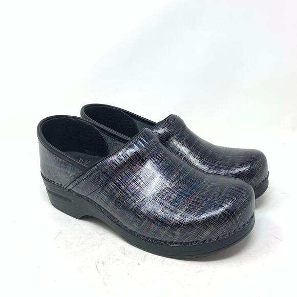 Dansko Size 40 Professional Linen Patent Leather Clogs Nurse Iridescent Black - Picture 1 of 10